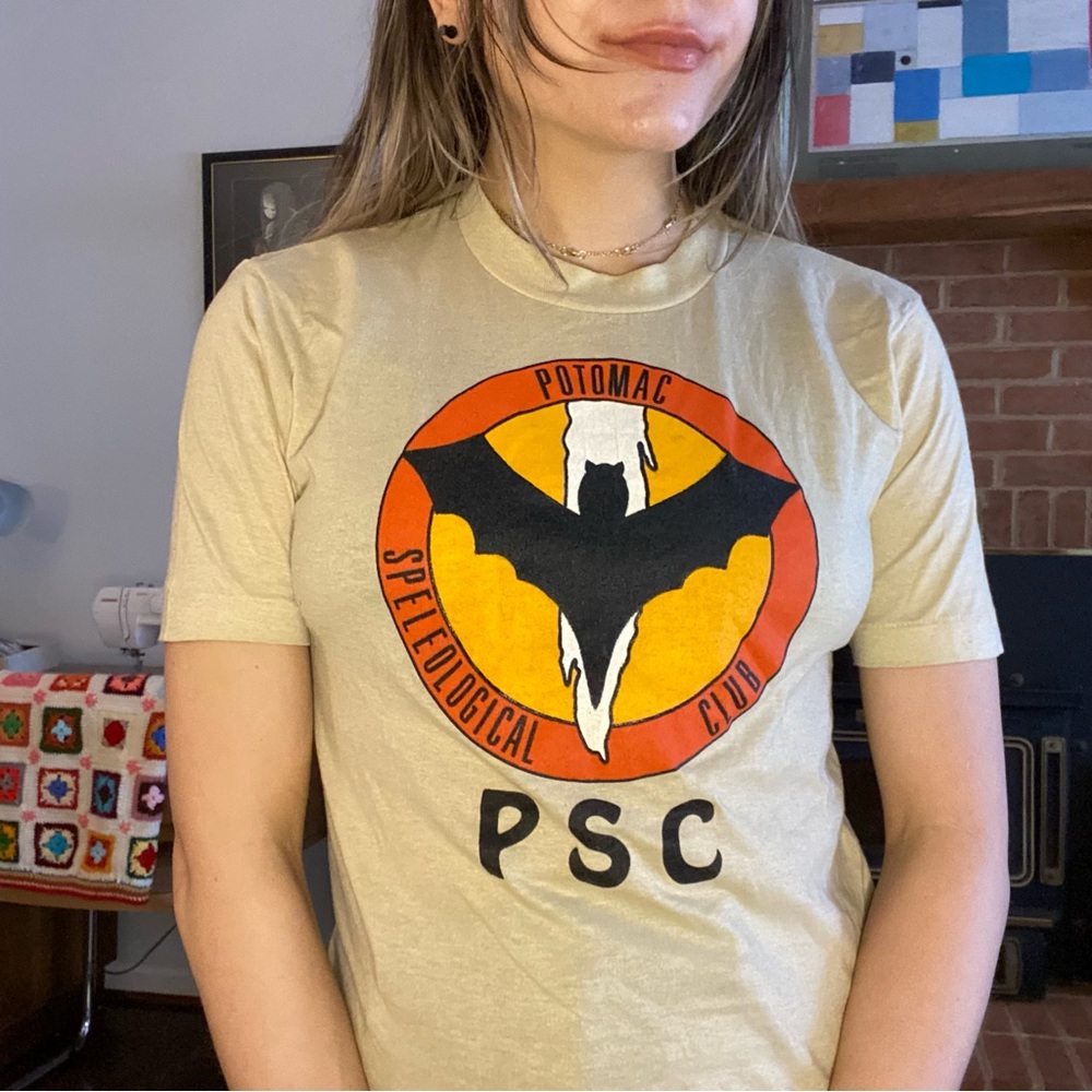 Vintage 80s Potomac Speleological Club Bat Wildlife Animal Tee PSC Retro…